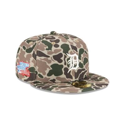 Green Detroit Tigers Hat - New Era MLB Duck Camo 59FIFTY Fitted Caps USA0672149